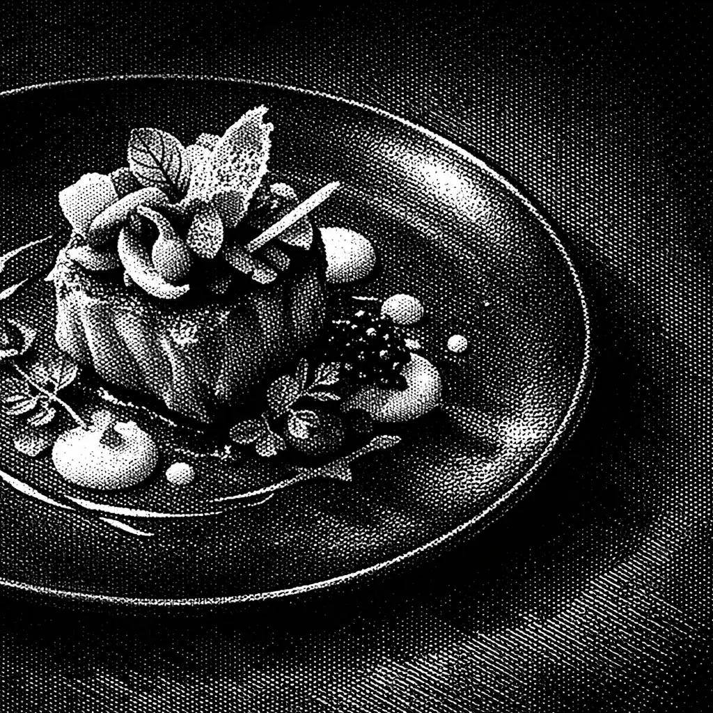 Plat gastronomique raffiné sur une assiette sombre