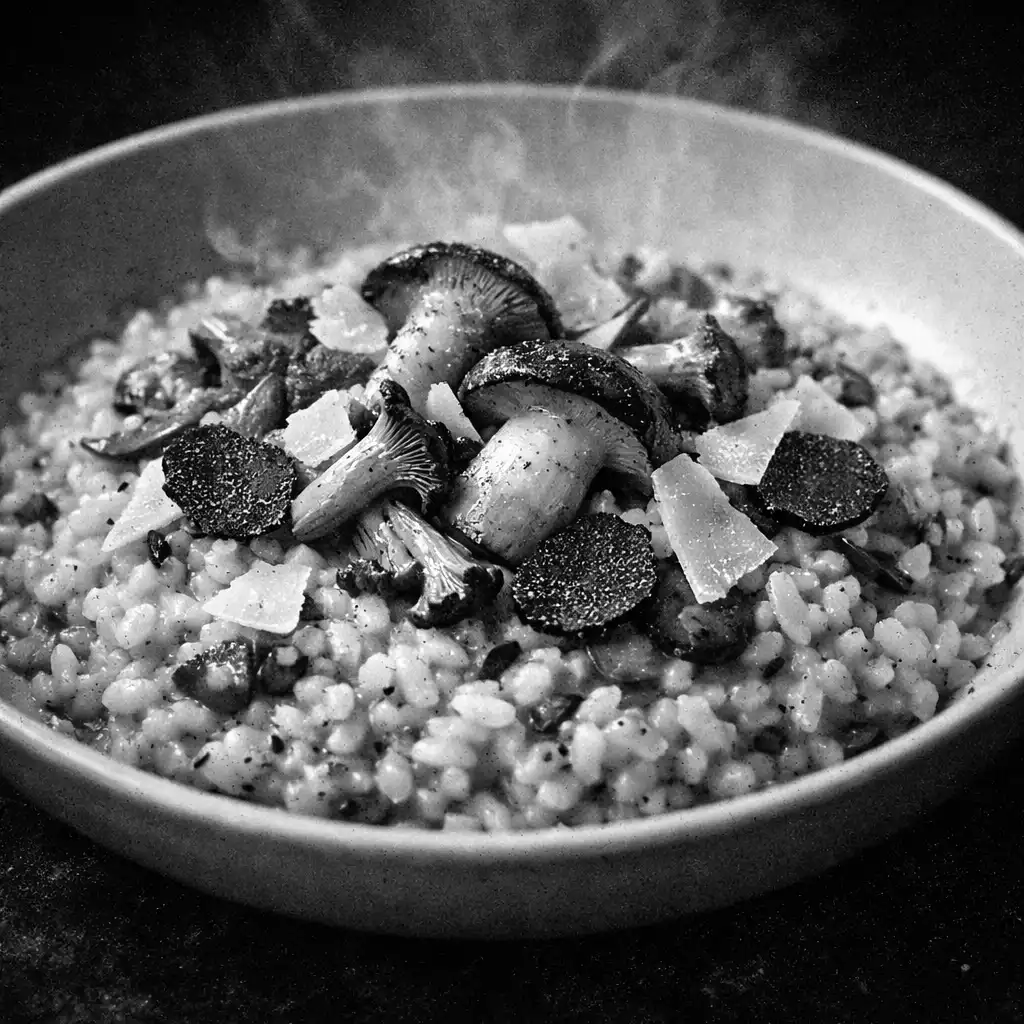 Risotto crémeux aux champignons sauvages, parmesan et truffe noire