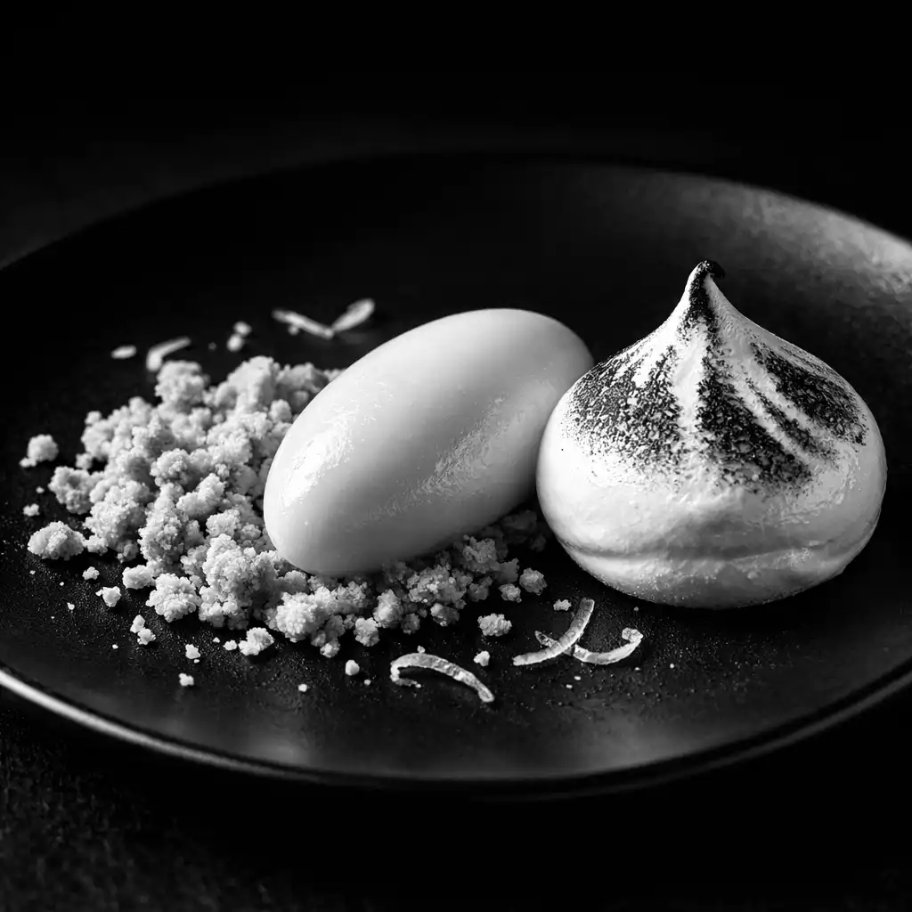 Tarte au citron déstructurée avec meringue italienne brûlée et sablé croustillant